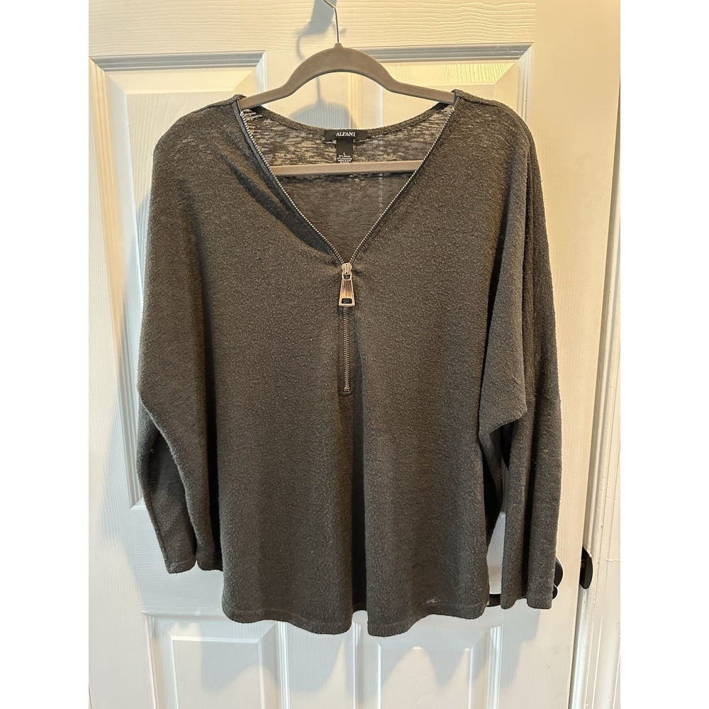 ALFANI - Green Decorative Zipper  Dolman Sleeve Rayon Blend Knit Top size L